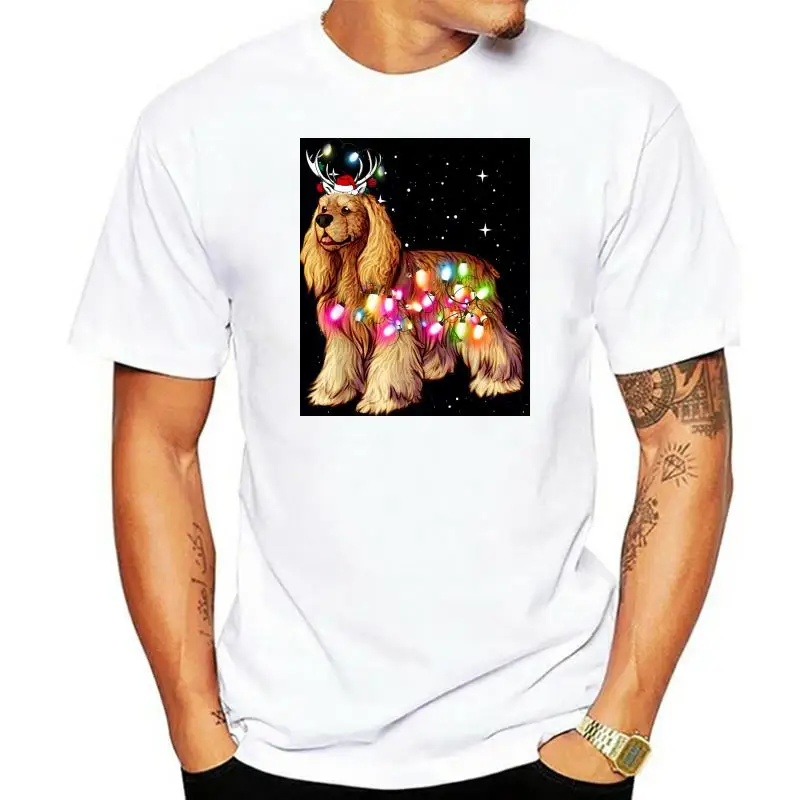 Christmas Lights Cocker T-Shirt-Black Spaniel Dog T-Shirt-Men's