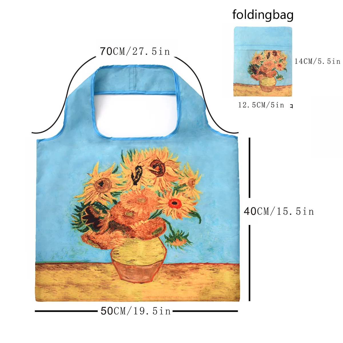 Van Gogh-Sac de shopping pour peinture à l\'huile peinte à la main, sac de rangement portable, sac de voyage pliable, motif de peinture célèbre, One