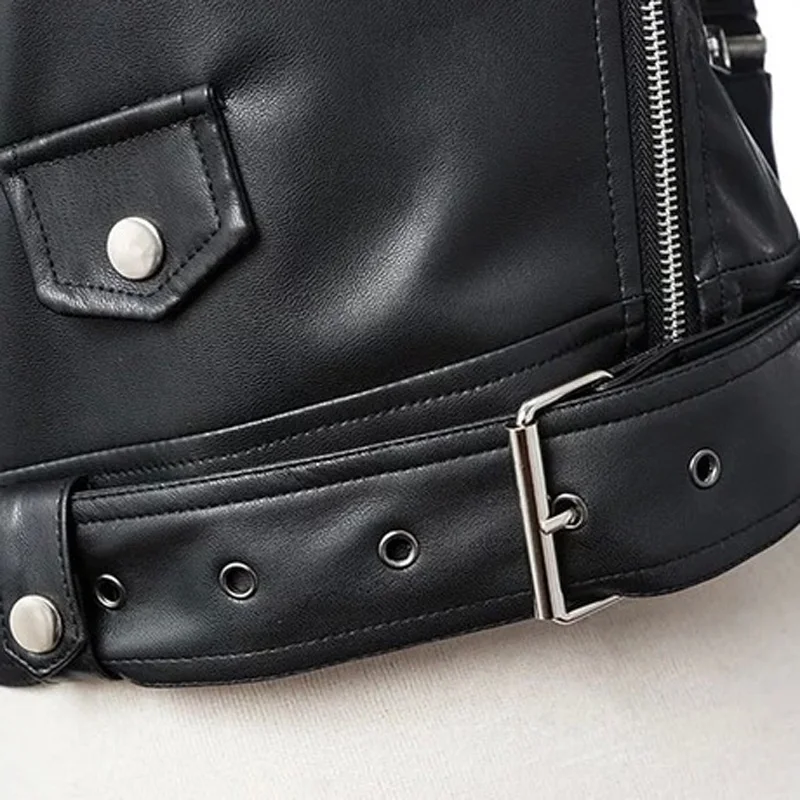 سترة جلدية مصنوعة من مادة البولي يوريثان على الطراز الأوروبي والأمريكي، سترة نسائية قصيرة عصرية جديدة