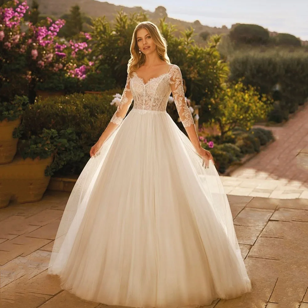 

Msikoods Lace Long Sleeve A Line Wedding Dresses 2025 Sheer Corset Tulle Princess Wedding Gowns Bohemia Bridal Dress Customized
