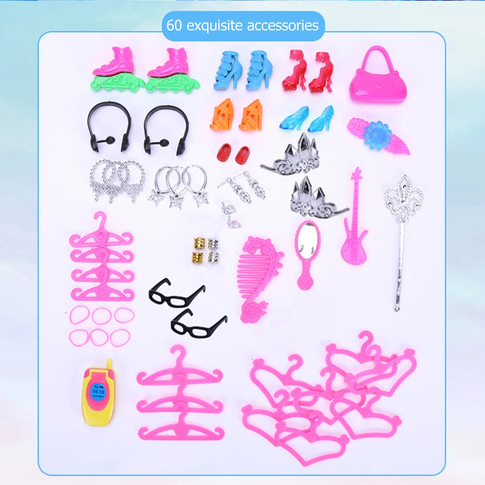 Accesorios de ropa de piezas para Barbie, zapatos aleatorios, botas, Mini vestido, bolso, colgador de bicicleta, juguetes, regalo de Navidad y cumpleaños, 114