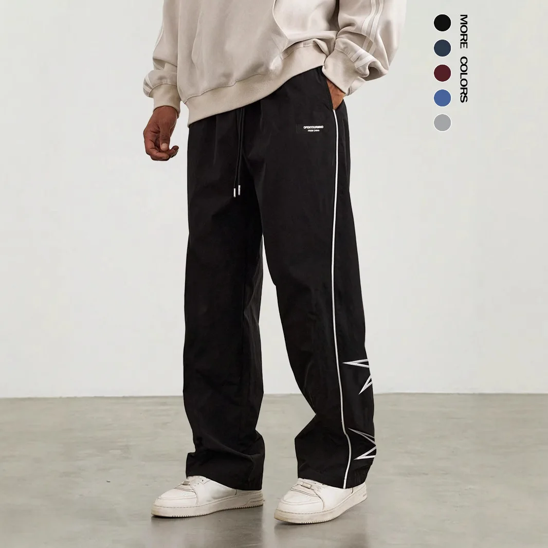 

Men's Casual American Style Embroidered Straight Cargo Pants Drawstring Elastic Waist Work Straight Trousers
