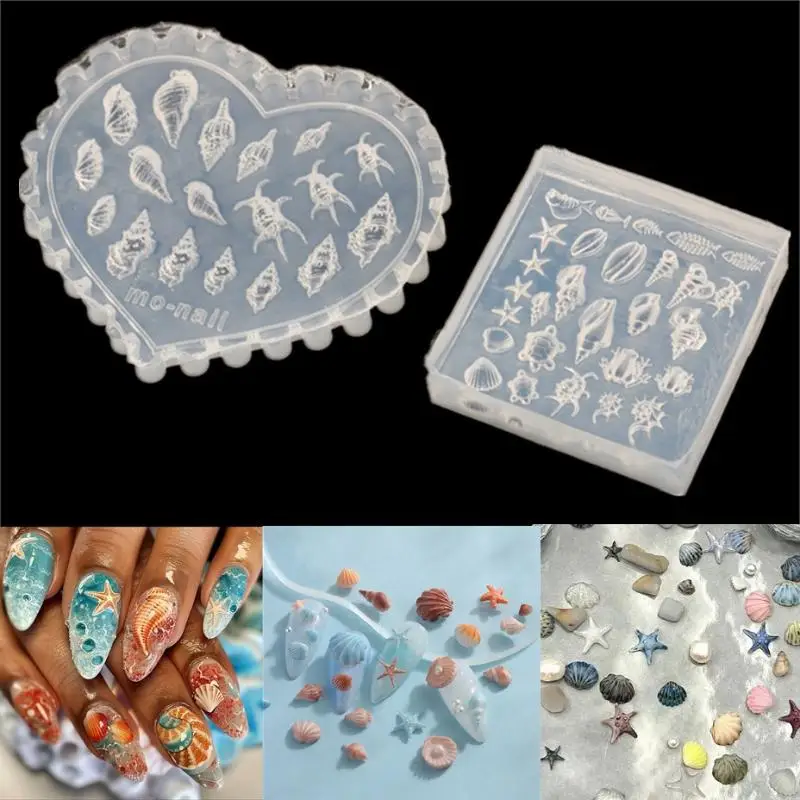 Molde 3D de silicona para decoración de uñas, plantillas de diseño de concha DIY, molde para uñas, joyería artesanal, herramienta de molde transparente para uñas
