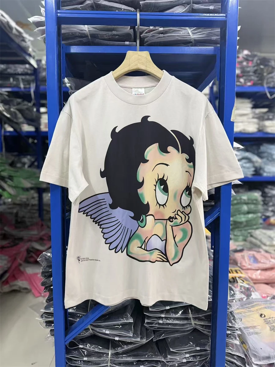 Summer SAINT Mx6 Vintage American Cartoon Devil Printed Cotton Short Sleeve High Street Casual Loose Sports Versatile T-shirt