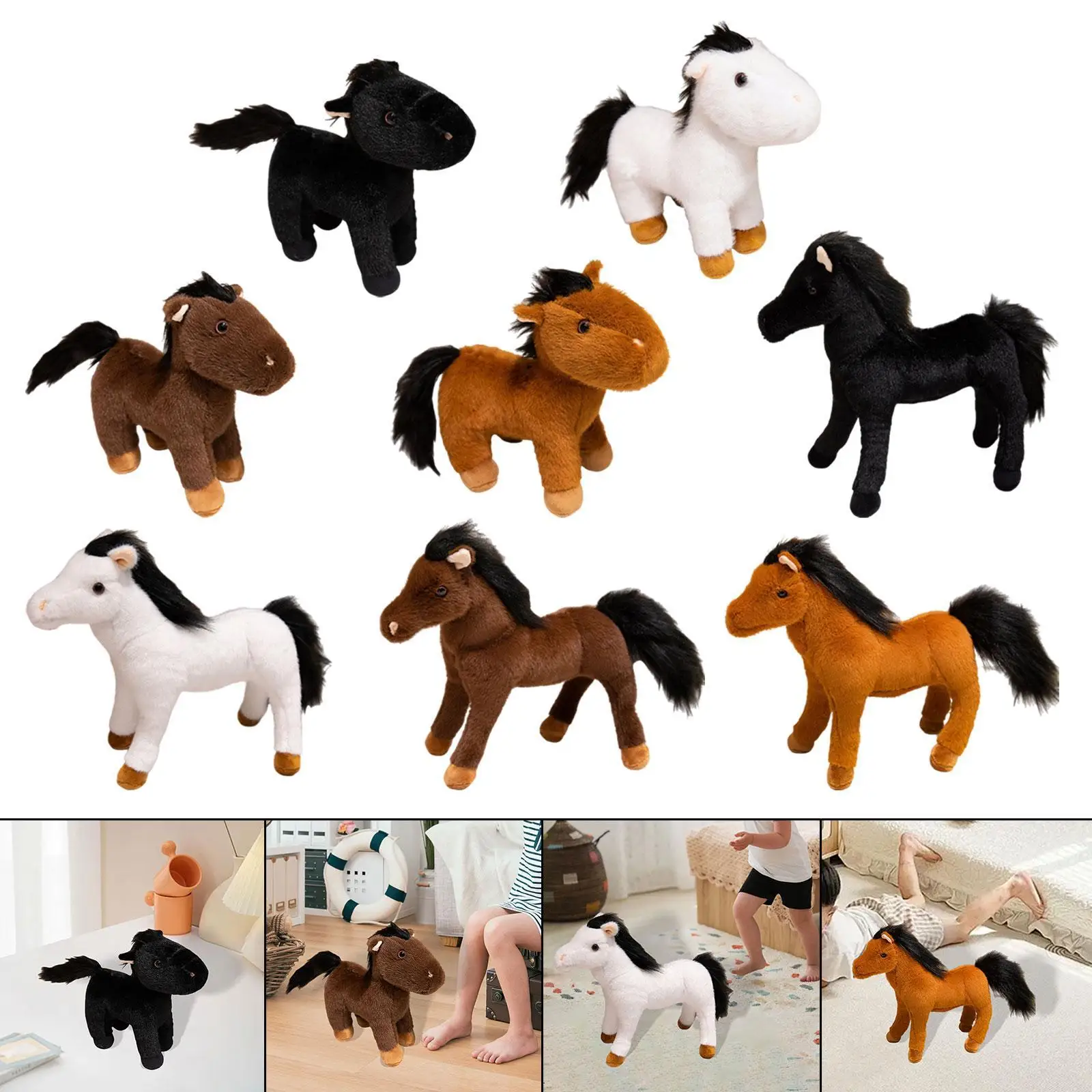 Cavalo brinquedo de pelúcia simulação em pé decoração para casa dos desenhos animados jogar travesseiro aconchego para amigos mulheres adultos crianças presente do feriado