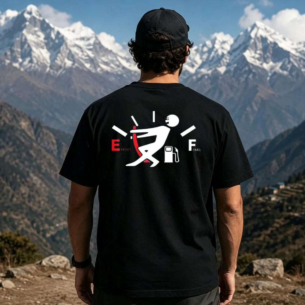 Effort To Final Fuel Gauge Back Print T-Shirt Funny Tshits Cotton Retro Street Fashion Men's Shirt Short Sleeve Design Men's Top