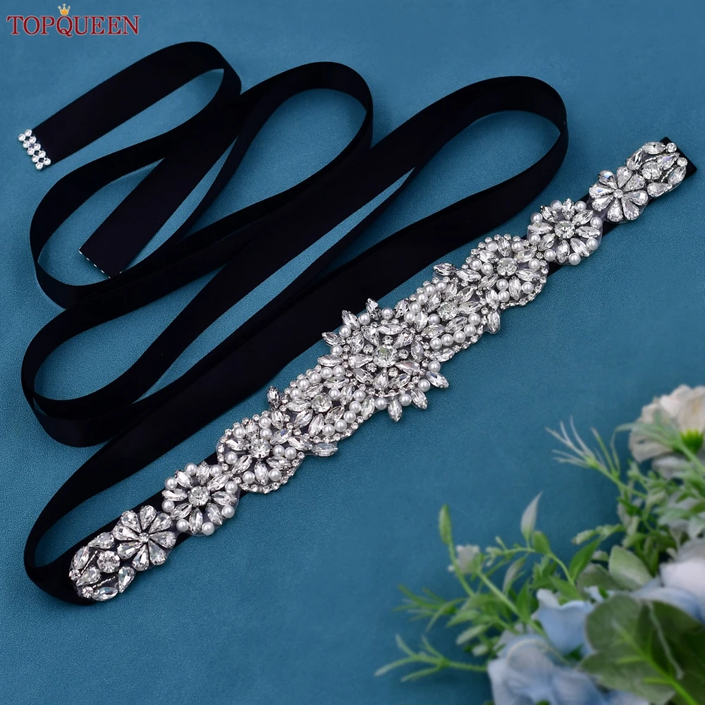 

TOPQUEEN Свадебный ремень серебряная фотоискусственная жемчужина Женский Свадебный ремень камни фотоаппликация аксессуары S445