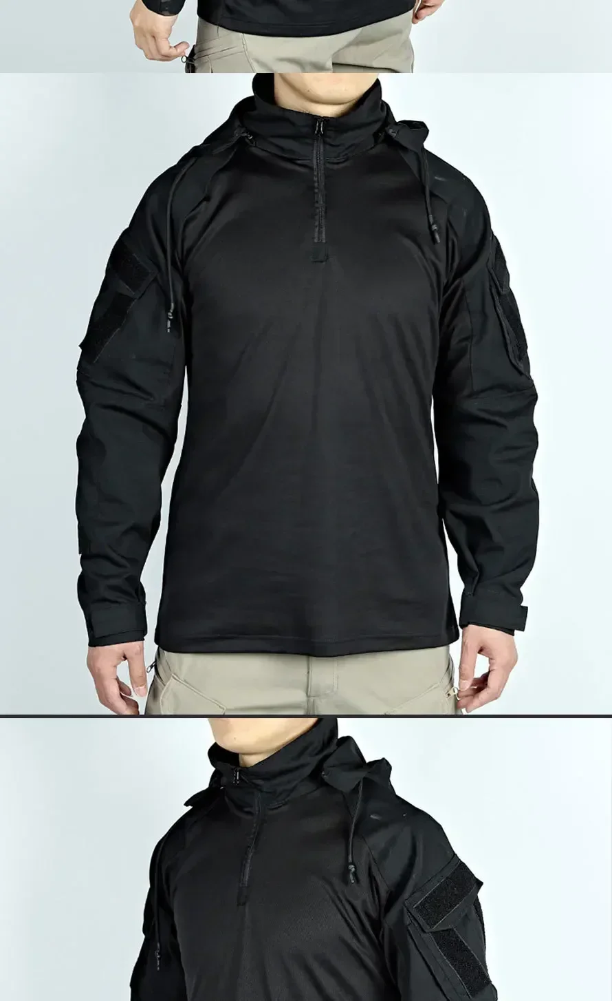 Tactical Combat Shirts Men Long Sleeve Breathable T-shirt Camo Hooded Quick-dry CS Paintball T-Shirt Tops Wear-resisting