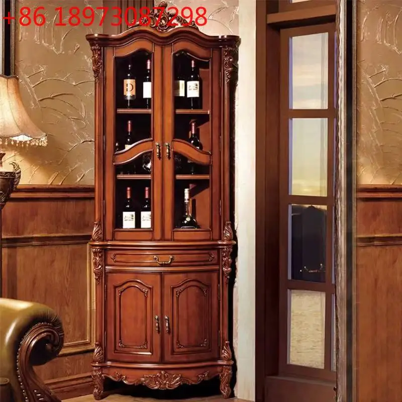 

American solid wood wine cabinet living room wall triangular cabinet European style