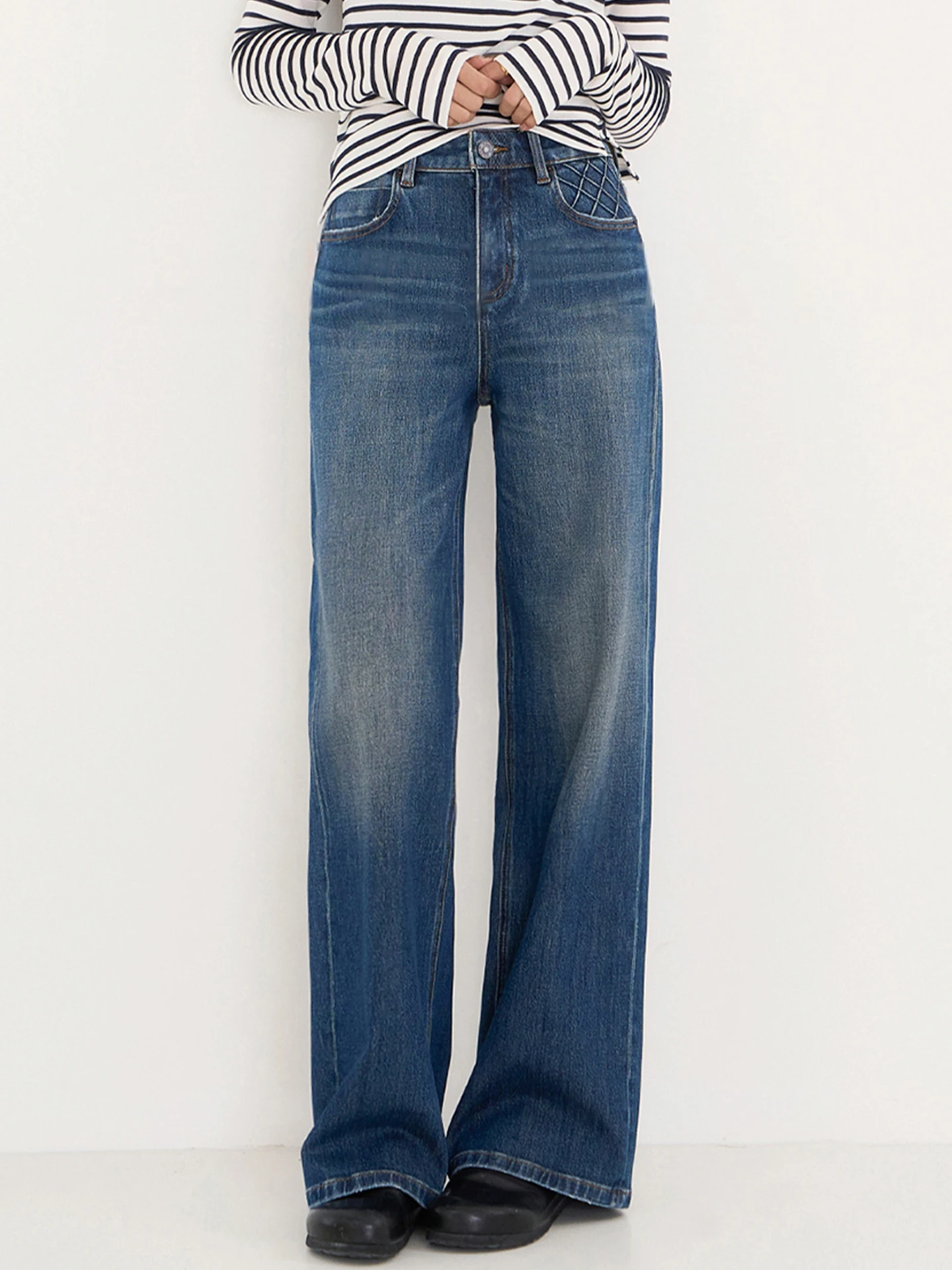 

Женские джинсы Slim Fit с широкими штанинами, повседневные, с высокой талией, на флисовой подкладке, прямые брюки, весна-осень-зима, новинка