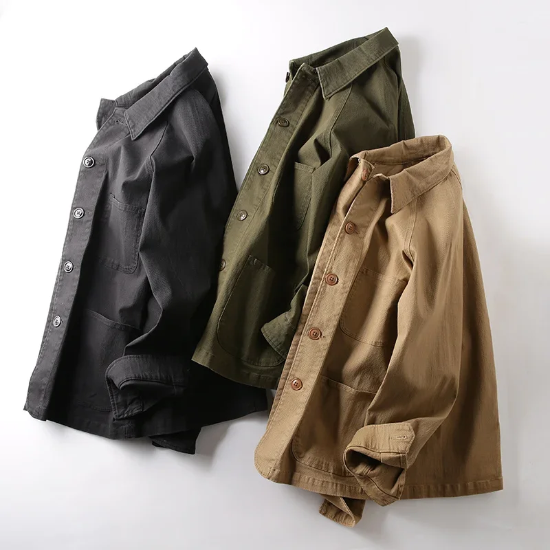 Familiar Japanese Single Men's Washing Style Multi Pocket Tooling Clothing Outdoor Camping Military Coat Hiking Shirt