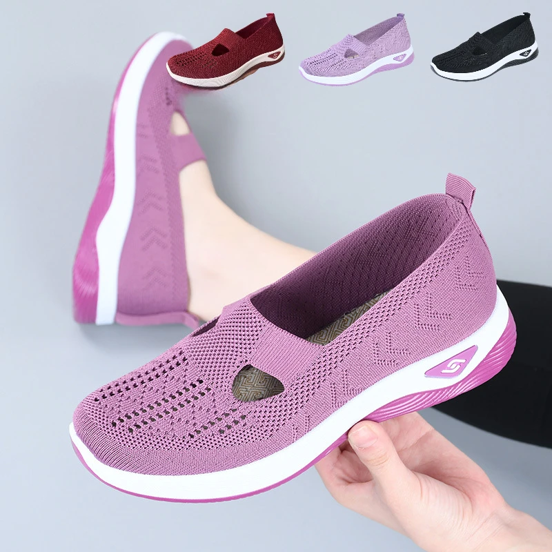 4 Colors Mesh Breathable Sneakers Casual Female Shoes Fashion Soft Comfortable Flat Shoes Ladies Anti-slip Walking Woven Shoes