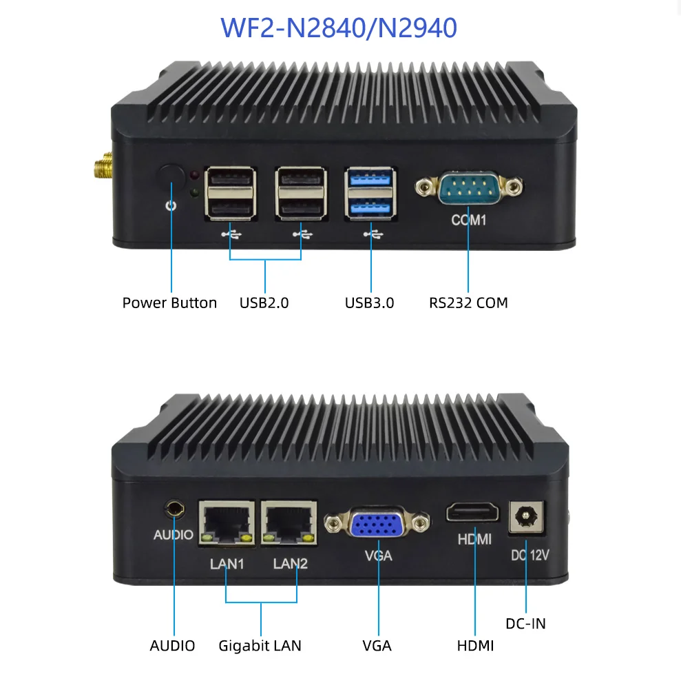 Industrial Incorporado Celeron Computador Mini PC, Dual Lan, Com RS232, Dual Display, Fanless, Ddr3, Ddr4, N2840, N2940, N5095