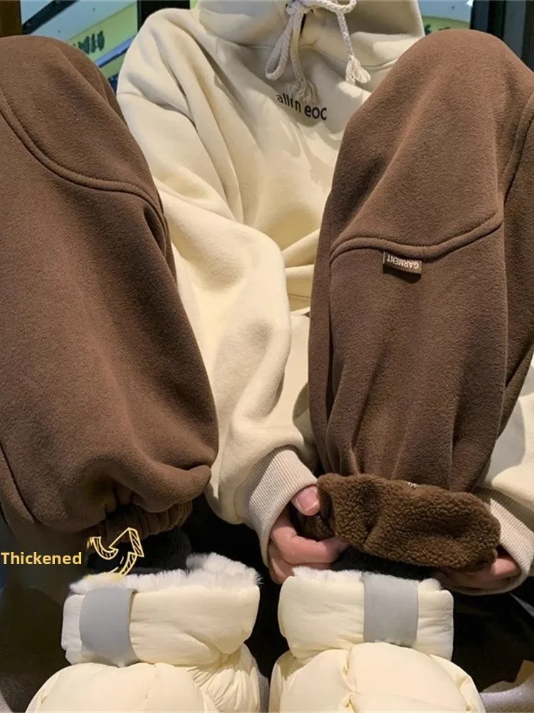 

Men's Winter Thiened Fce Lined Cuffed Casual Pants American Vibe High Street Heavyweight Sport Sweatpants Loose Fit Long...