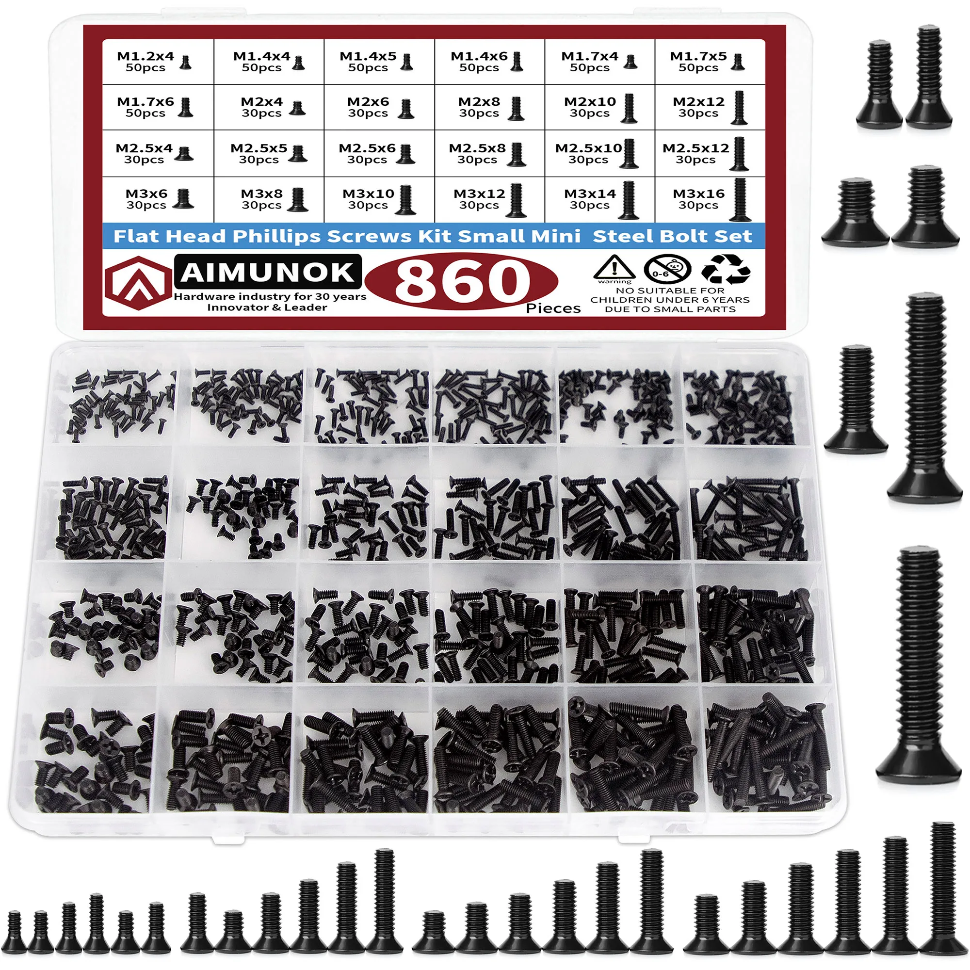 860pcs M1.2 M1.4 M1.7 M2 M2.5 M3 Flat Head Phillips Screws Kit Small Mini Steel Bolt Set For Computer  Repair Secure Reinforce