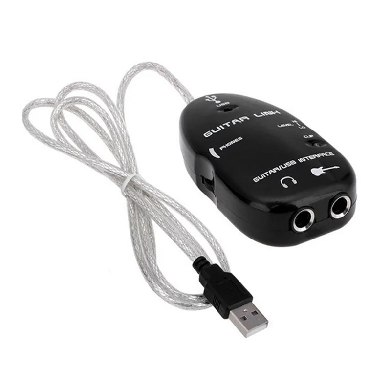 Black Easy Plug and Play Guitar Link to USB Interface Cable for PC and Video Recording 24