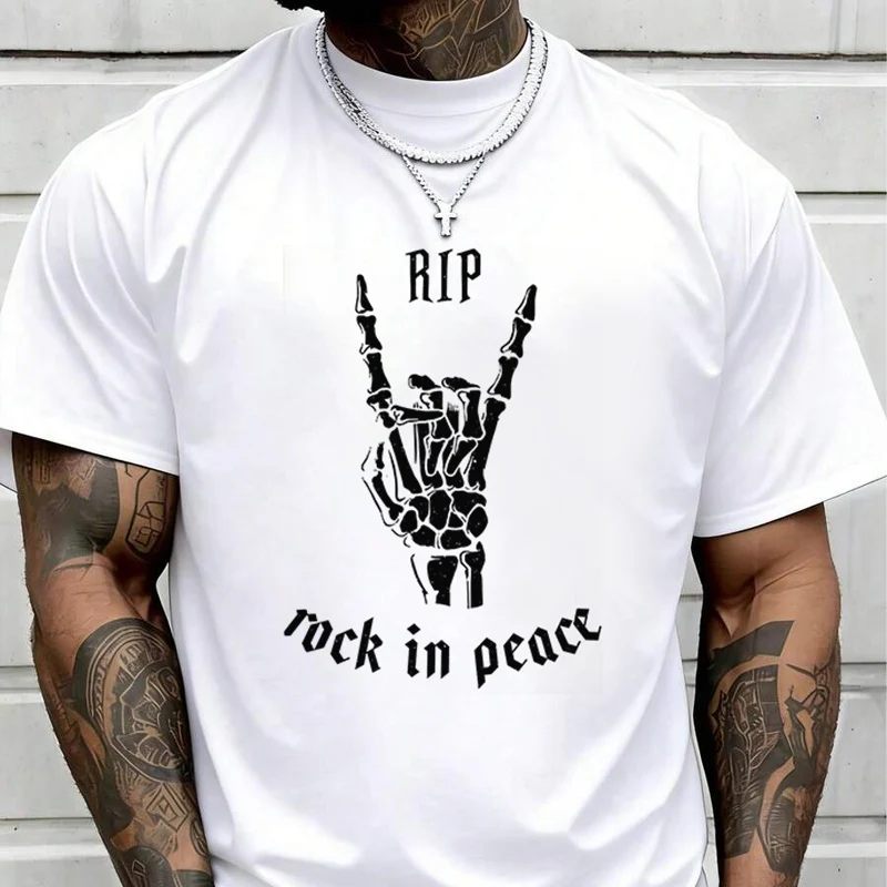 Rock In Peace RiP Creative Print T Shirt Summer Short-sleeved Casual Tee Men Women Streetwear Loose T-shirt