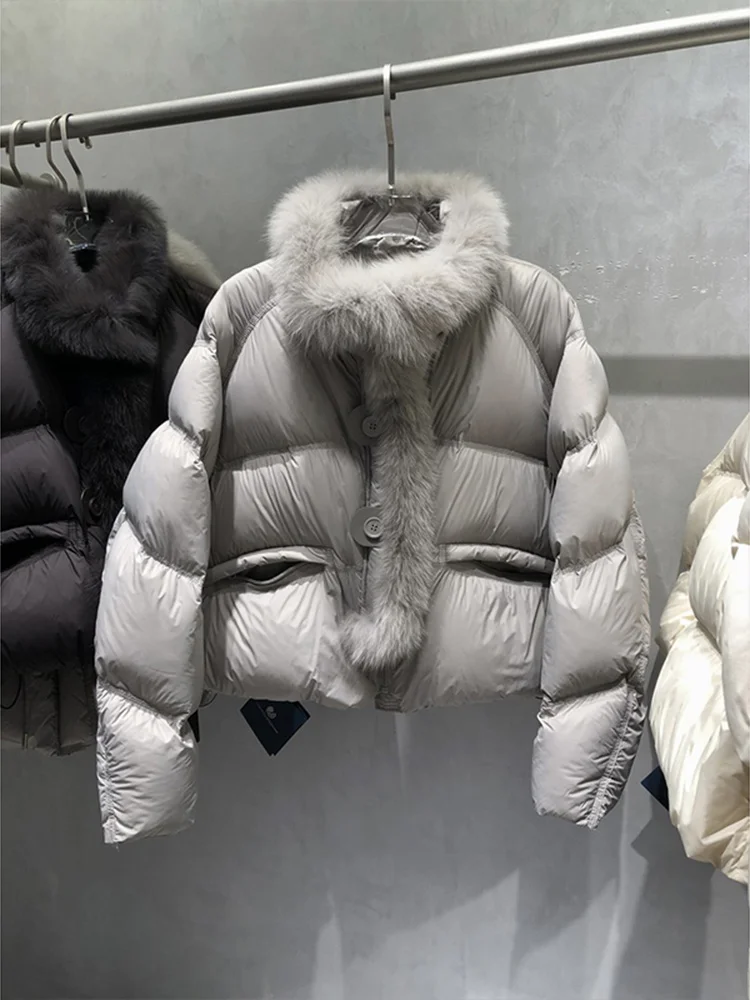 

Женская утепленная зимняя куртка из хлопка с меховым воротником, модная верхняя одежда в корейском стиле, свободный крой, длинный рукав, цветная