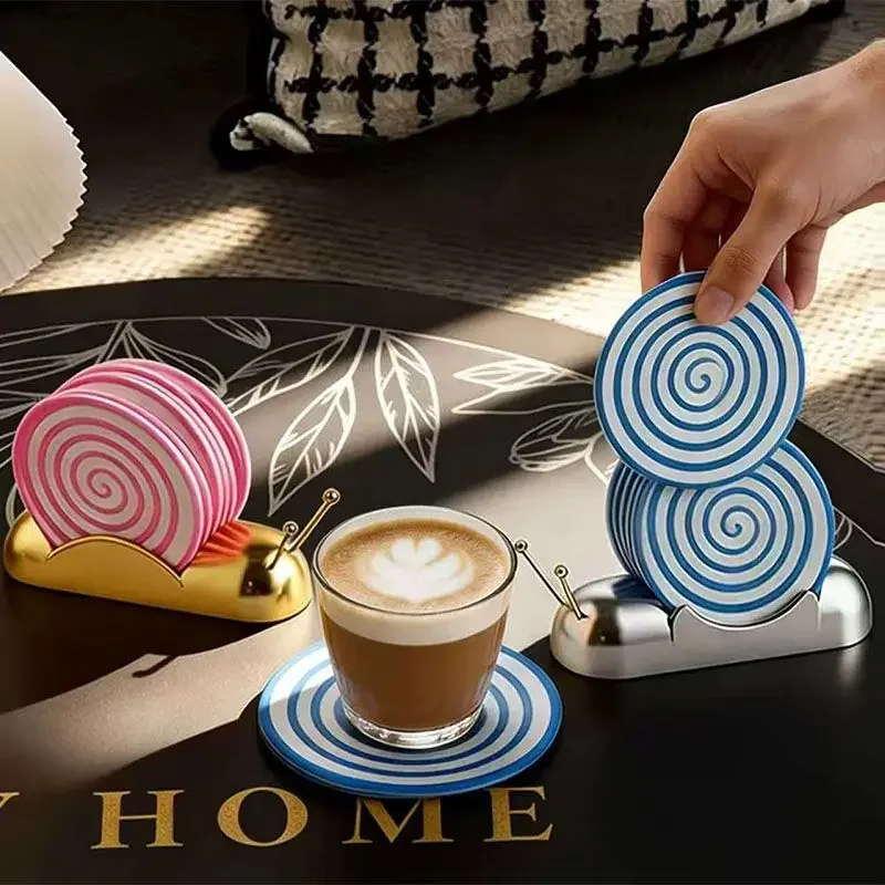 Snail coaster non-slip thermal insulation silicone pad dining table decoration cartoon color round pad storage ornament