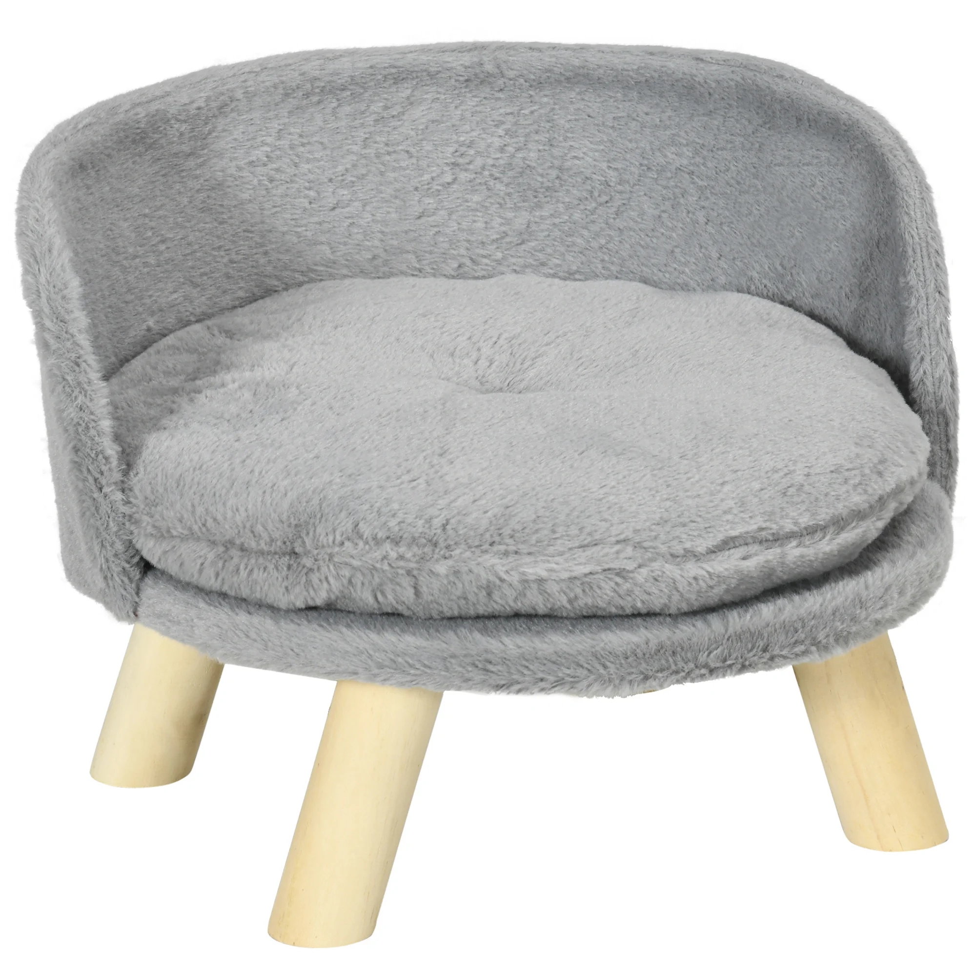 PawHut Couch bed hondenmand Scandinavisch design kussen zacht afneembaar drinkvoeten Ø 40,5x33H cm Grijs