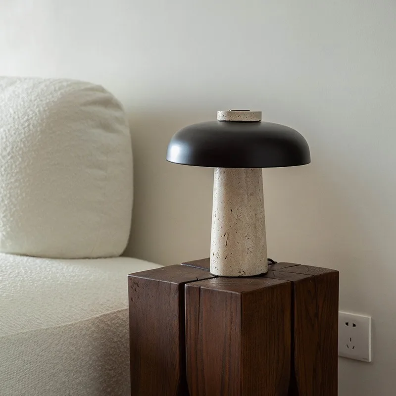 

Wabi-sabi Travertine Zen Japanese Desk Lamp for Kitchen Bedside Art Home Appliance Retro Design Mushroom Table Lighting Fixture