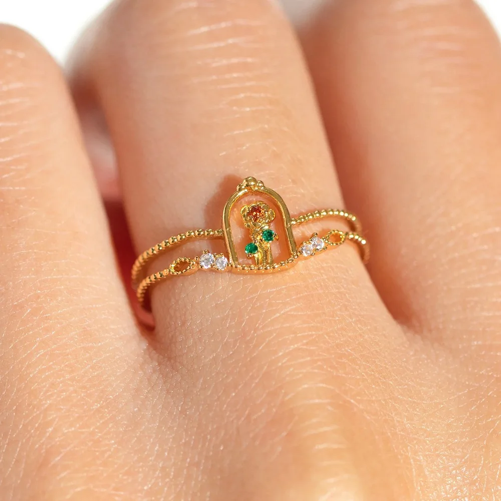 Nieuwe Ins Schattige Zirkoon Theepot Kaars Rose Bloem Verstelbare Ring Voor Vrouwen Meisjes Feest Mode Sieraden Cadeau