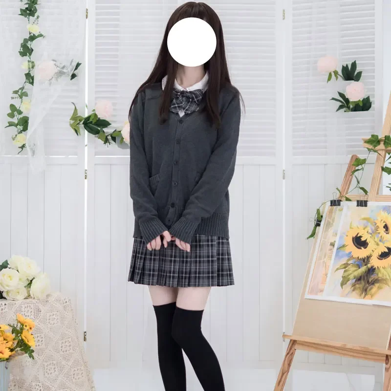 Dark Grey School Cardigan Girl JK Uniform Sweater Coat School Jacket Autumn Winter Japanese JK Uniform Student Clothes Lolita