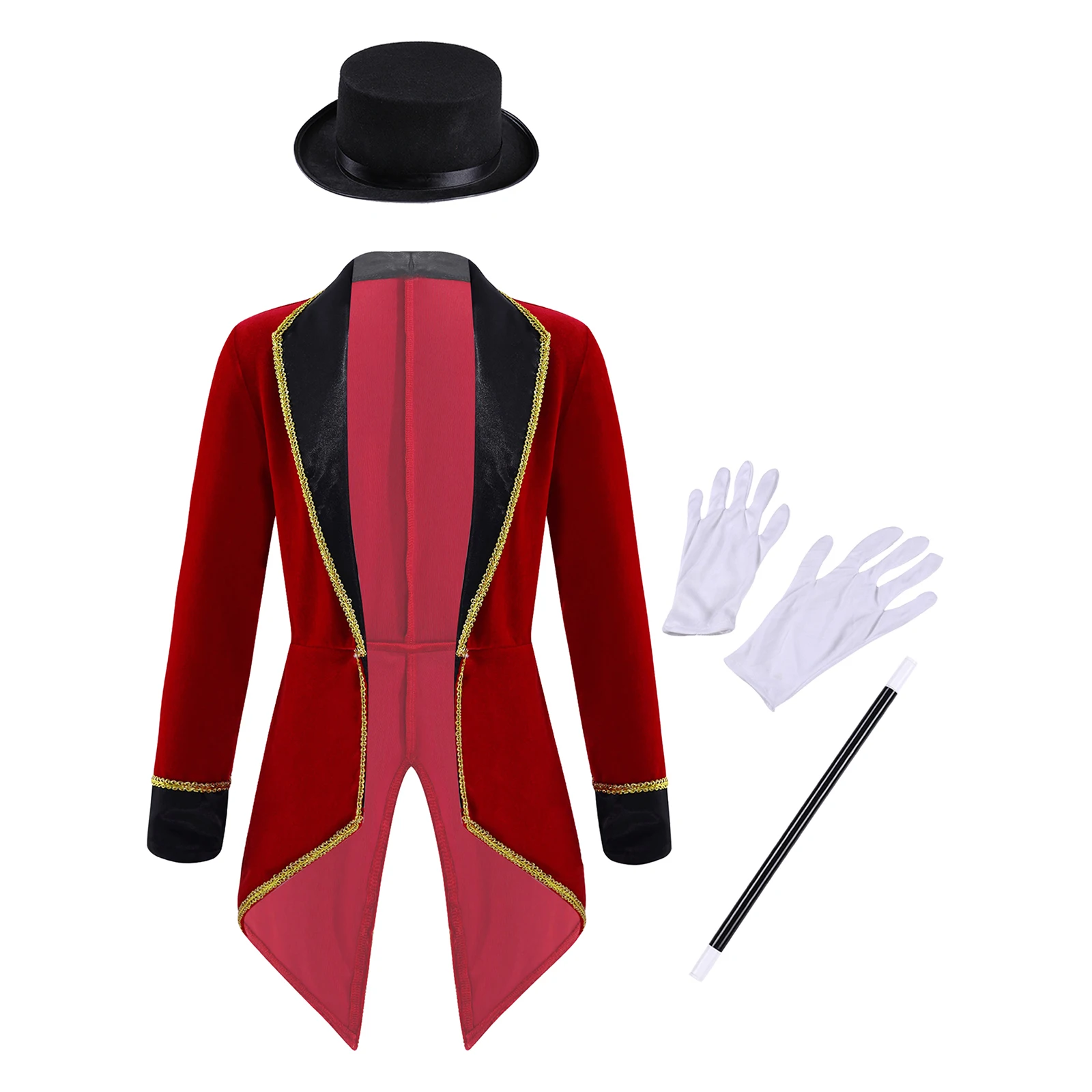 Boys Girls Halloween Carnival Circus Ringmaster Magician Showman Cosplay Performance Costume Long Sleeve Lapel Velvet Tailcoat