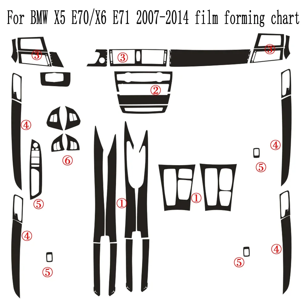 For BMW X5 E70/X6 E71 2007-2014 Interior Central Control Panel Door Handle Carbon Fiber Stickers Decals Car Styling Accessorie