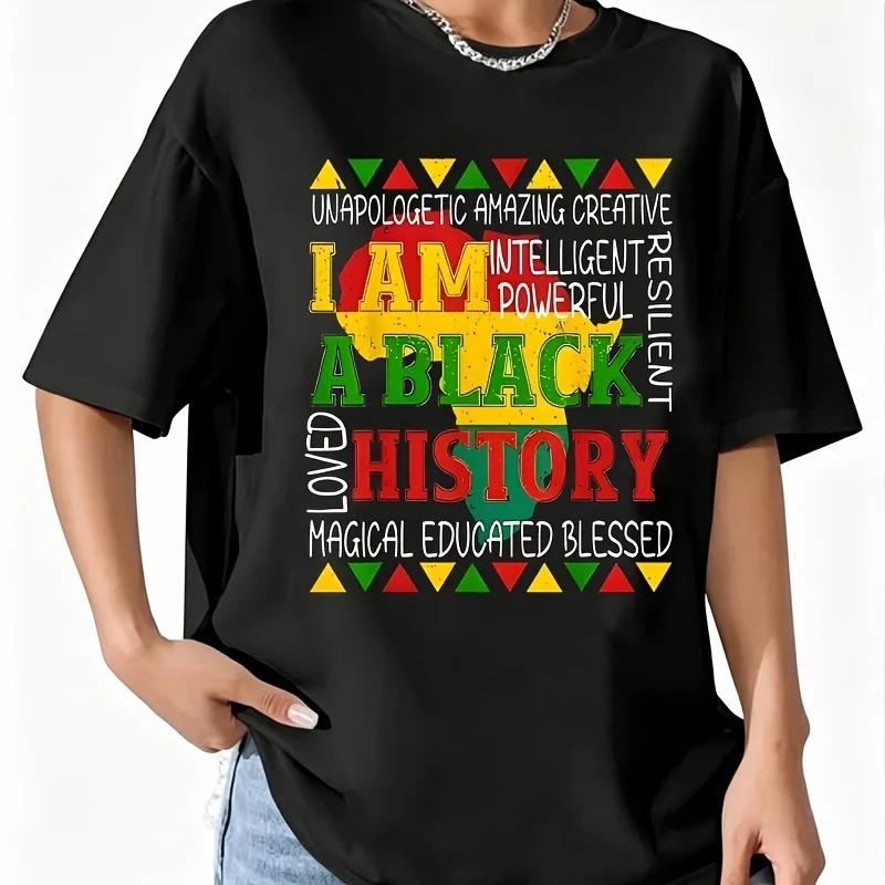 Black History Is American History Women's T-Shirt 100% Cotton Fun Print Short Sleeve Top Casual Round Neck Tee S-5Xl