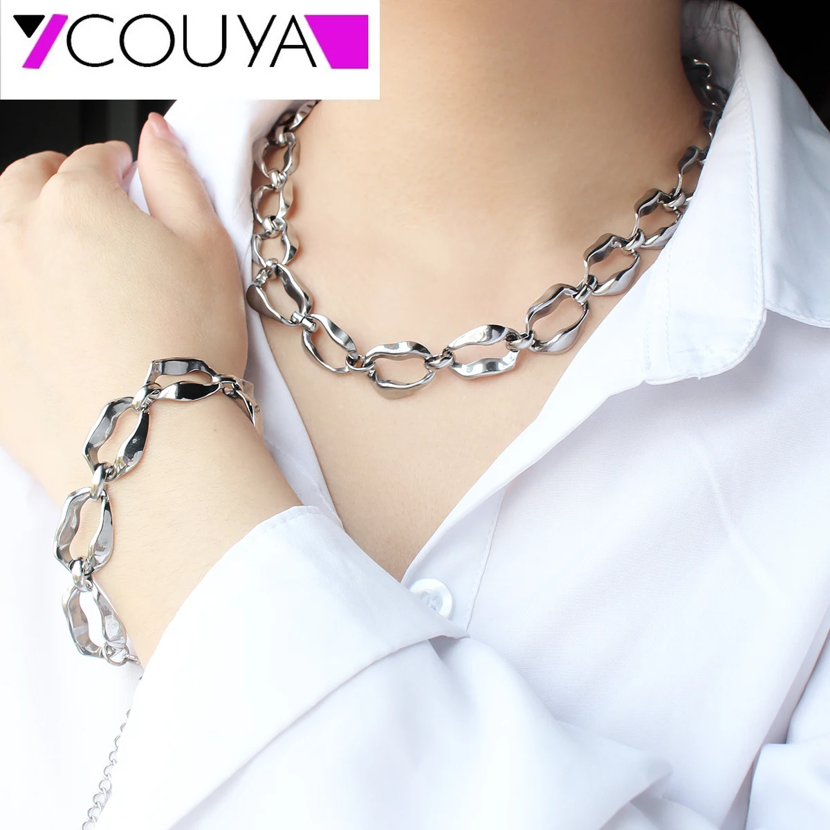 316l Stainless Steel Cute Link Necklace New Fashion Unique Silver Color Chain Necklaces Adjust Length Jewelry Gifts 2025