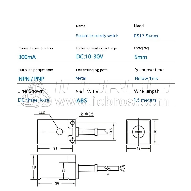 PS17 Waterproof Metal SenSor Proximity Switch PS17-05N Three Wire NPN Normally Open 24V PSN30-10DN PS17-8DN PSN17-8DN PSN17-8DP