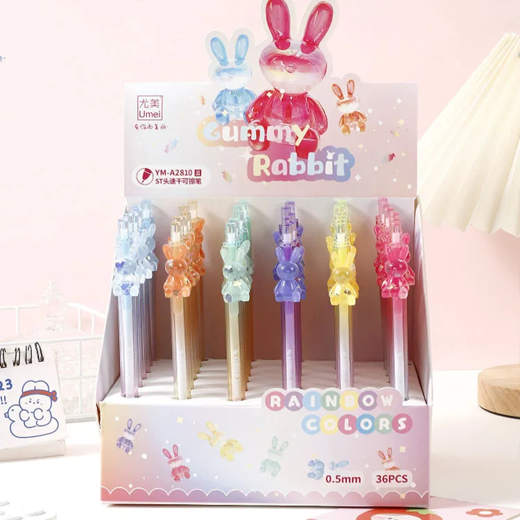 

24 pcs/lot Kawaii Crystal Rabbit Erasable Gel Pen Cute 0.5mm Blue Ink Pens Stationery Office School Writing Supplies