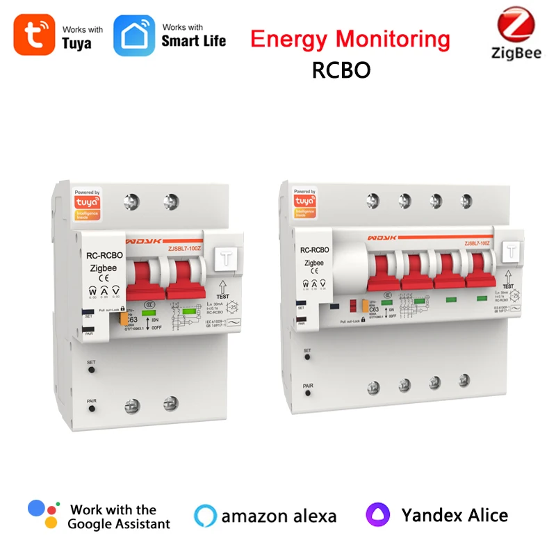 

Zigbee Tuya Smart 2P 4P Two Four Phase Din Rail Circuit Breaker,Energy Meter Leakage Protection,kWh Wattmeter,Alexa Control,220V