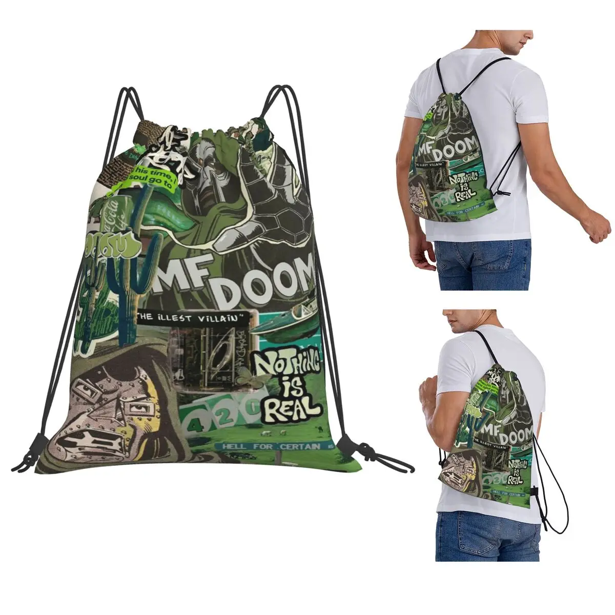 American Rapper MF Doom Mad Villain Music Artist Backpacks Fashion Drawstring Bags Sundries Bag Book Bags for Travel Students