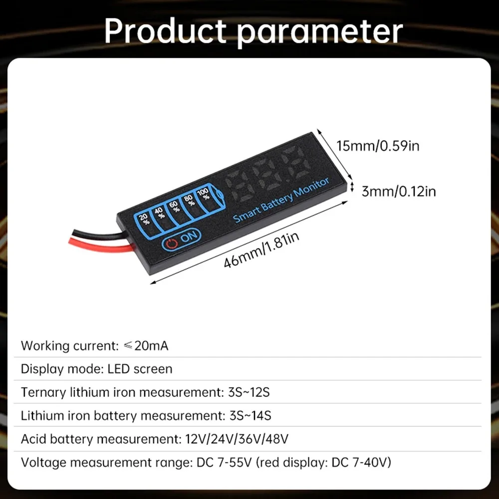 DC 7-55V LED Voltage and Battery Capacity Display Board Low Voltage Alarm Power Failure Memory Function Battery Charge Indicator image 6