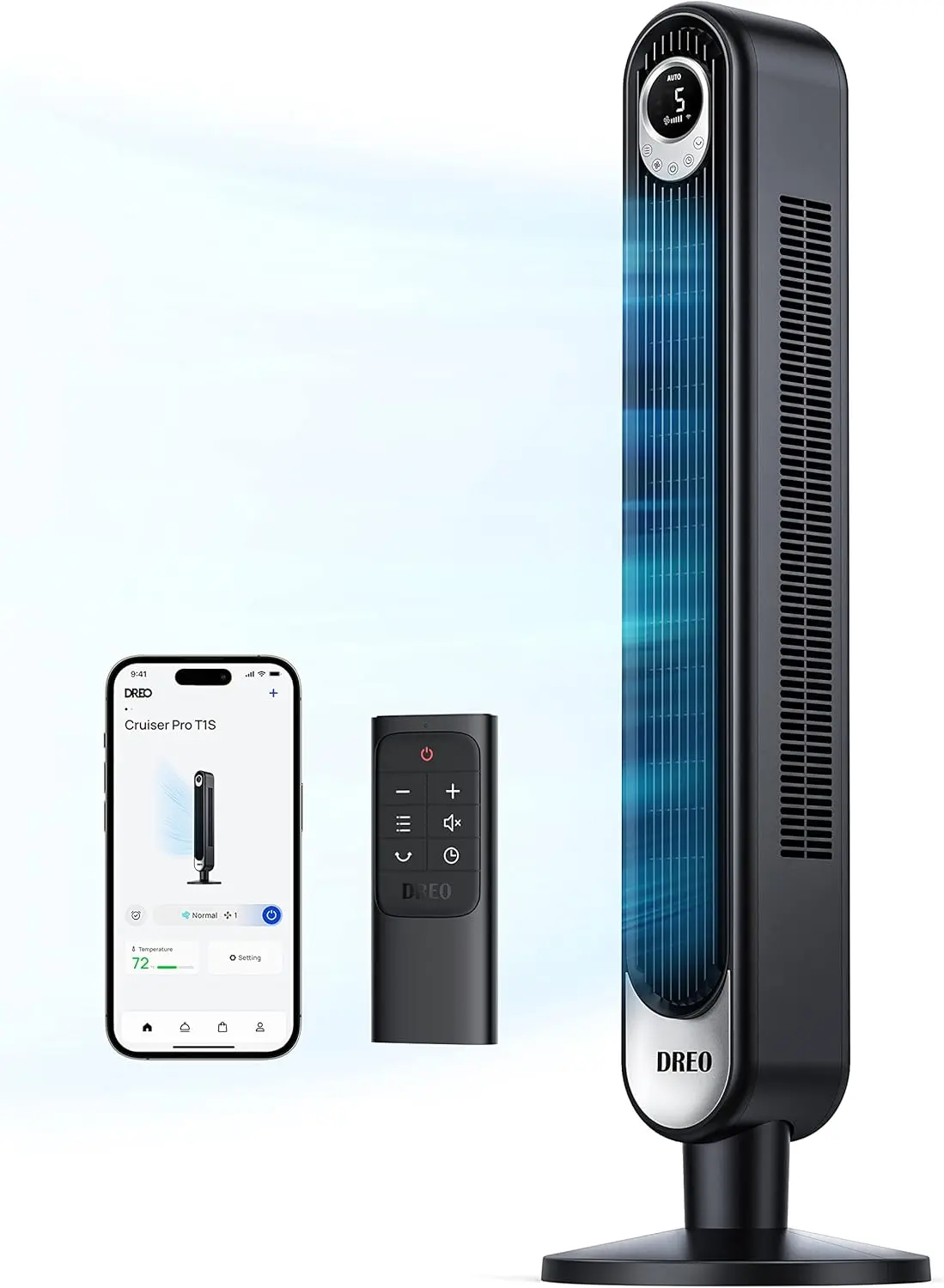 

Smart Tower Fan WiFi Voice Control, Works with Alexa/Google,Floor Standing Bladeless Oscillating Fan with Remote, 6 Speeds, 4 Mo