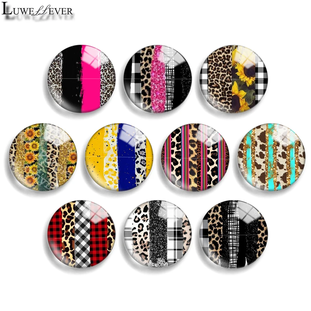 10mm 12mm 20mm 25mm 30mm 40mm 842 Leopard Print Mix Round Glass Cabochon Jewelry Finding 18mm Snap Button Charm Bracelet