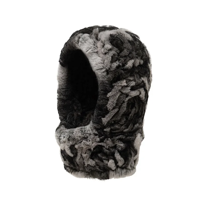 Women's Fashion Plush Pullover Hat Winter Rex Rabbit Fur Outdoor Warm Pullover Hat Scarf Hat One Design Thick Scarf Hat