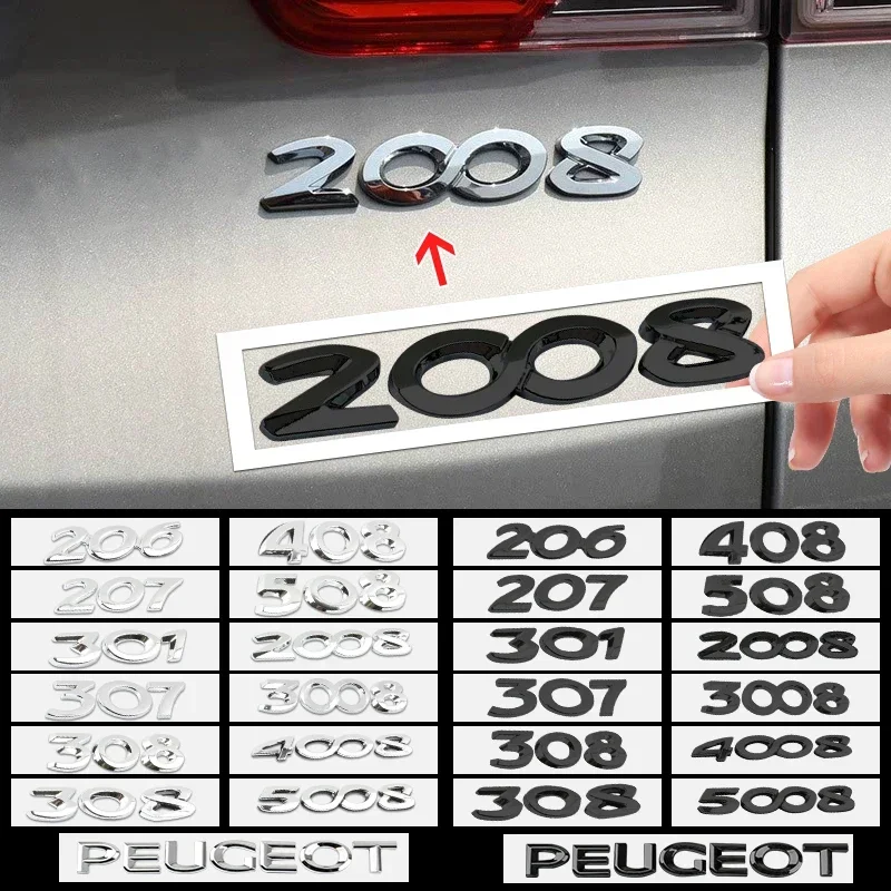 

1pcs For Peugeot RCZ 208 308 408 508 3008 3008 4008 5008 logo Letter Sticker Car Badge ABS Trunk Emblem Decoration Accessories