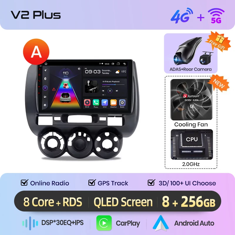 Junsun Draadloze Carplay Auto Radio Voor Honda Fit Jazz Stad 2002 2003 2004 2005 2006 2007 Android Autoradio Head Unit Rds 4G Wifi