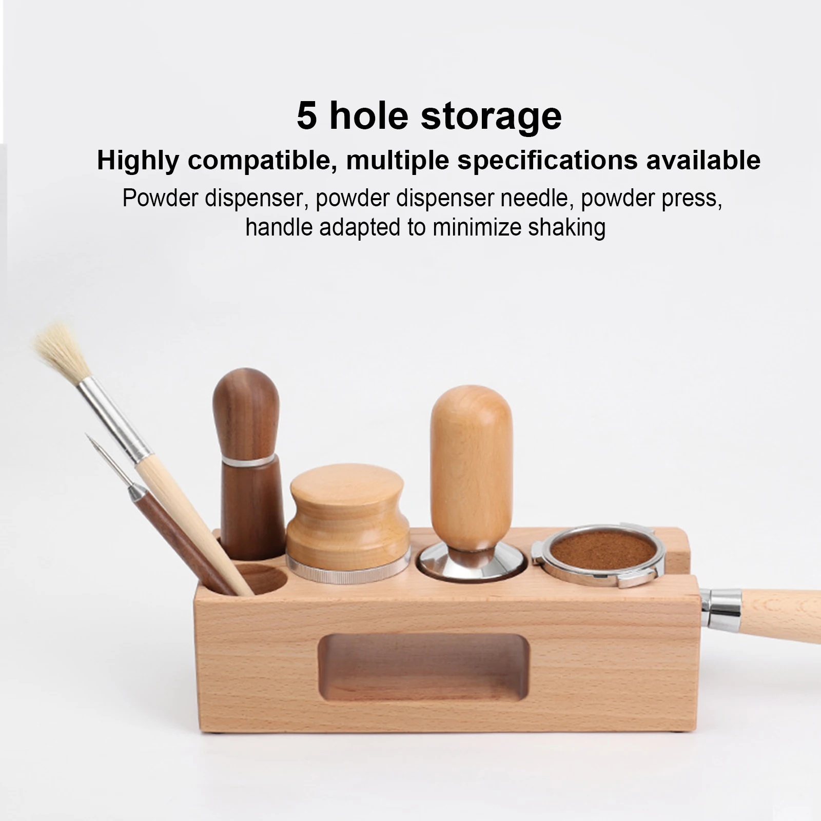 51/58mm Coffee Tamper Station macchina da caffè supporto per pressa per polvere in legno massello Base di stoccaggio regolabile in altezza per Espresso Shop