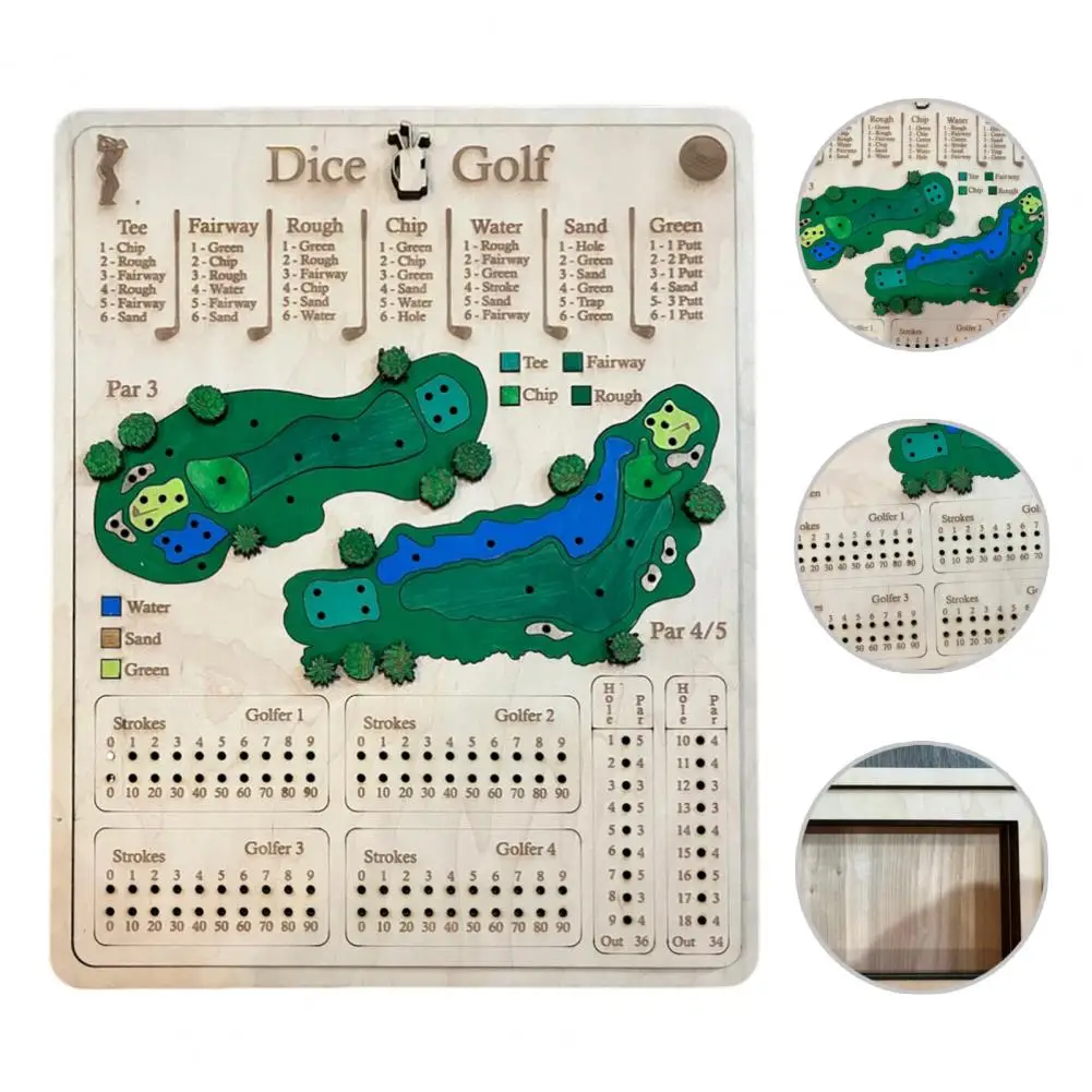 Wooden Golf Dice Board Game for Kids Adults Portable Travel Score Board Toy Desk for Family