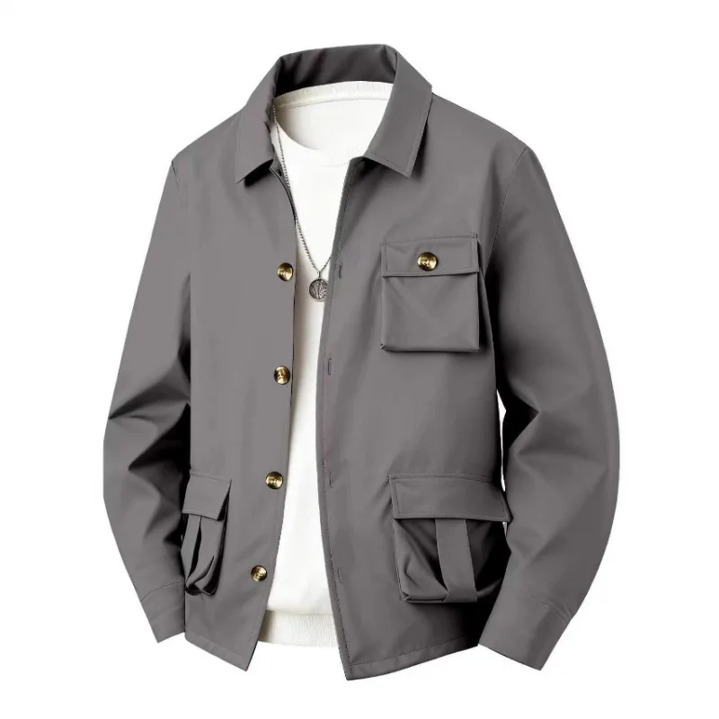 

Men's Solid Color Multi-pocket Workwear Simple Style Long-sleeved Casual Versatile Waterproof Jacket