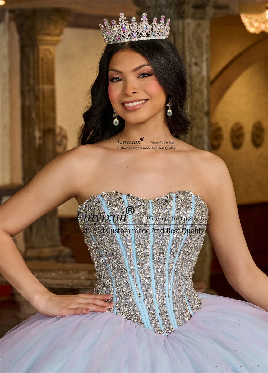 فساتين الأميرة Quinceanera ، ثوب الكرة ، الخرز اللامع ، أحجار الراين ، مسابقة عيد الميلاد ، حلوة 16 فستان ، فساتين فاخرة ، حفلة 15