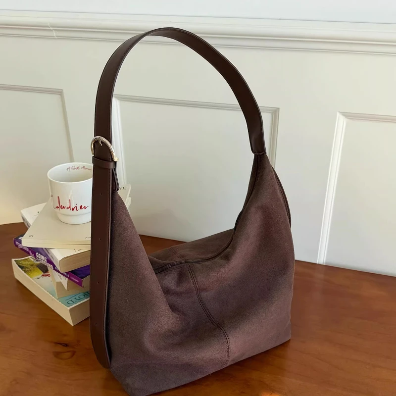 

Retro Elegance Faux Suede Women's Shoulder Bags Fashion Versatile Solid Color Ladies Handbag Daily Casual Female Crossbody Bag