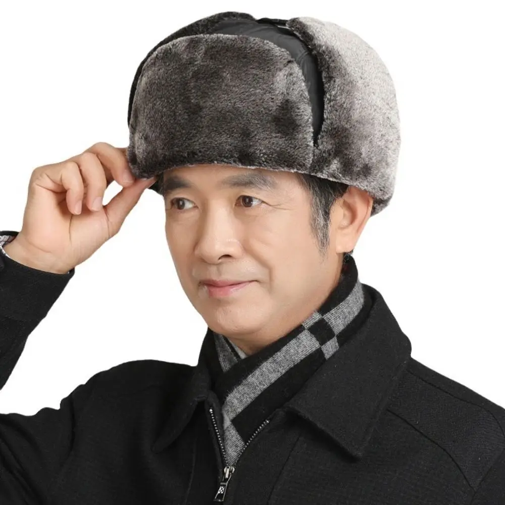 

Windproof Winter Bomber Cap Ear Protection Thickened Men's Winter Earflap Hat Ski Accessories Elderly Hat Outdoors Sports