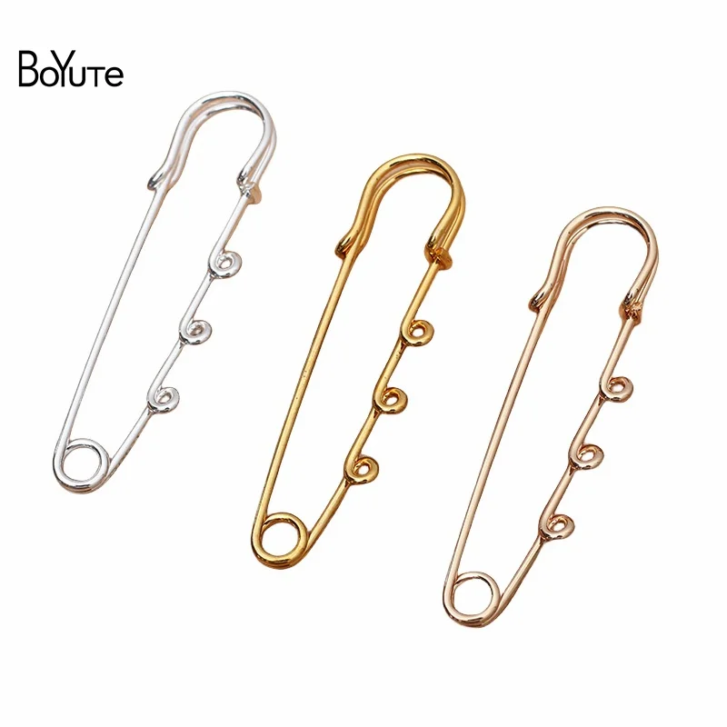 

BoYuTe (20 Pieces/Lot) 65*1.5MM Metal Iron Brooch Base Pins with 3 Loops Factory Supply Handmade Diy Jewelry Materials