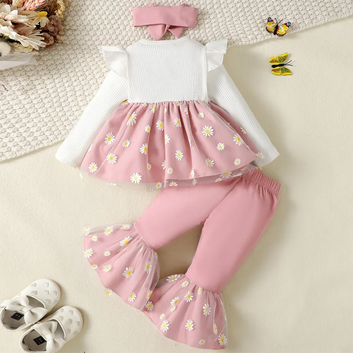 Newborn Baby Girls Clothing Set Infants Baby Girl Long Sleeved Bodysuit + Bow Tie Striped Pants + Headband 3PCS Baby Outfit