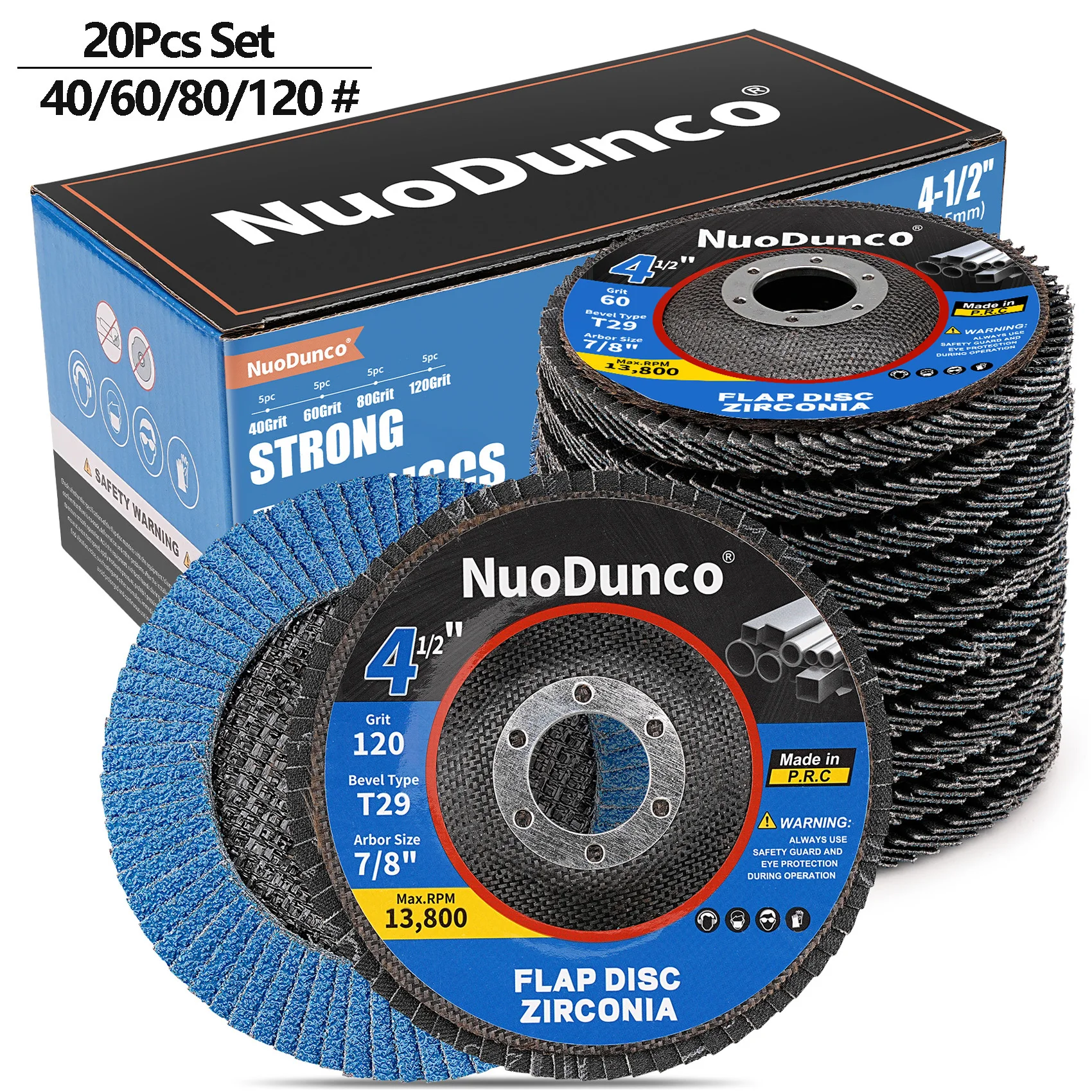 20 pièces/ensemble disque à lamelles de ponçage en métal 115mm meule en zircone T29 meuleuse d'angle disque de ponçage 40/ 60/80/120 grain outil abrasif